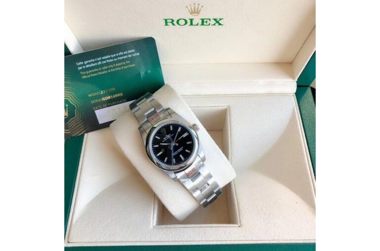 Replica Rolex Oyster Perpetual SS/SS Black/Stk Feature Highlight