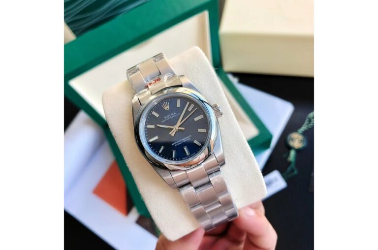 Replica Rolex Oyster Perpetual SS/SS Blue/Stk Perspective View
