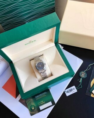Replica Rolex Oyster Perpetual SS/SS Blue/Stk Angle Detail