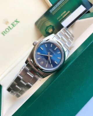 Replica Rolex Oyster Perpetual SS/SS Blue/Stk Feature Highlight