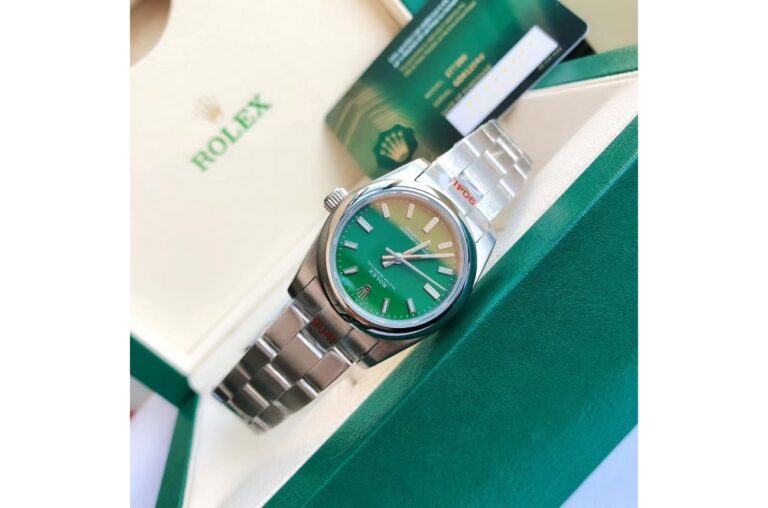 Replica Rolex Oyster Perpetual SS/SS Green/Stk Profile Shot
