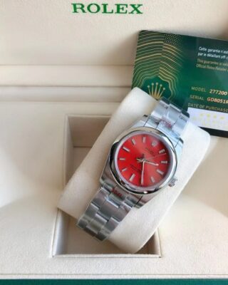 Replica Rolex Oyster Perpetual SS/SS Red/Stk Close-Up Focus