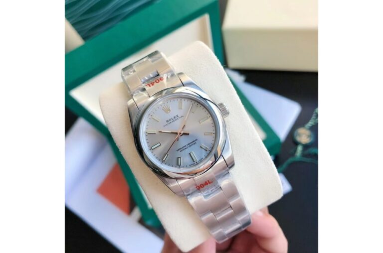Replica Rolex Oyster Perpetual SS/SS Sliver/Stk Perspective View