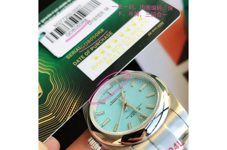 Replica Rolex Oyster Perpetual SS/SS Tiffany Blue/Stk Profile Shot