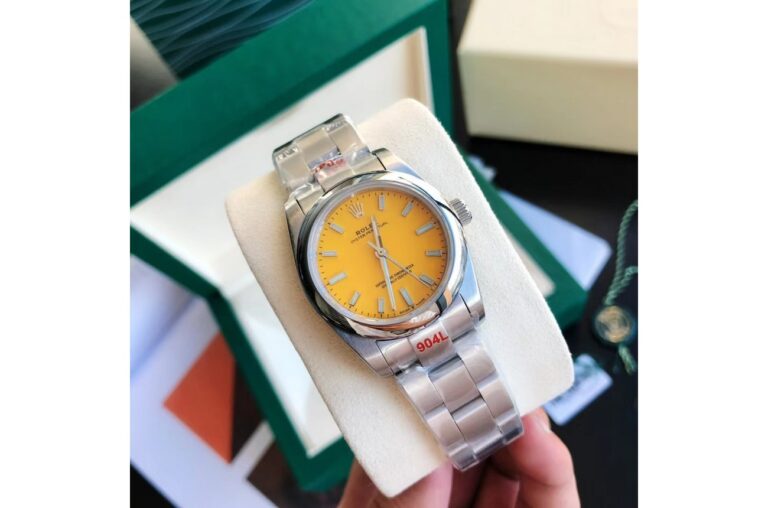 Replica Rolex Oyster Perpetual SS/SS Yellow/Stk Perspective View