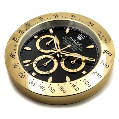 Replica ROLEX WALL CLOCK – DAYTONA GOLD/BLACK DIAL Perspective View