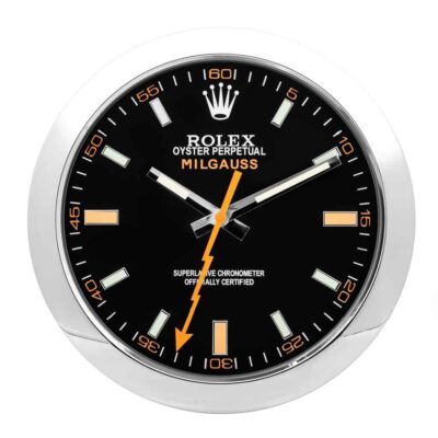 Replica ROLEX WALL CLOCK – MILGAUSS BLACK/ORANGE Angle Detail