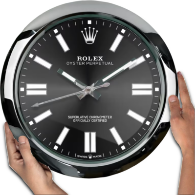 Replica ROLEX WALL CLOCK – OYSTER PERPETUAL BLACK Perspective View