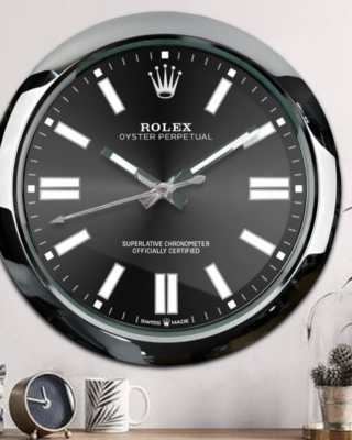 Replica ROLEX WALL CLOCK – OYSTER PERPETUAL BLACK Close-Up Focus