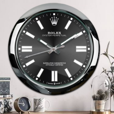 Replica ROLEX WALL CLOCK – OYSTER PERPETUAL BLACK Close-Up Focus