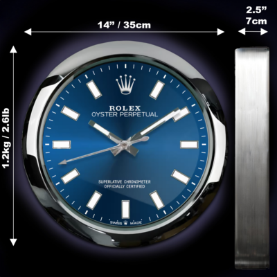 Replica ROLEX WALL CLOCK – OYSTER PERPETUAL BLUE Angle Detail