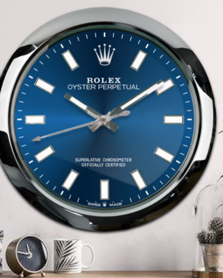 Replica ROLEX WALL CLOCK – OYSTER PERPETUAL BLUE Close-Up Focus