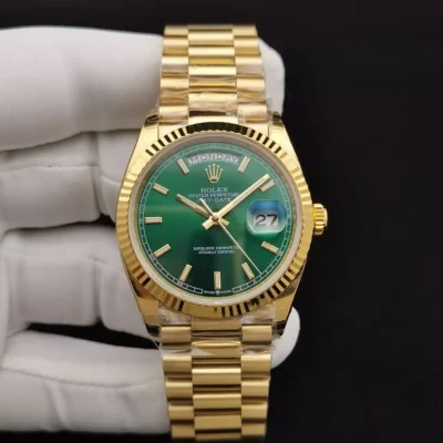 Replica Rolex Day-Date II Green Dial 128238 Angle Detail