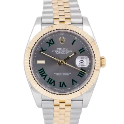 Superclone Rolex Datejust Rhodium Dial 126333 "Wimbledon" Flutted / Jubilee Perspective View