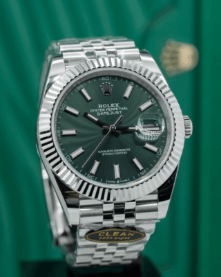 Replica Rolex Datejust Mint Green Dial fluted Bezel Jubilee Bracelet