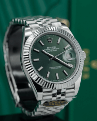 Replica Rolex Datejust Mint Green Dial fluted Bezel Jubilee Bracelet