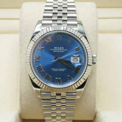 Replica Rolex Datejust Blue Dial 126334 Jubilee Roman Dials Perspective View