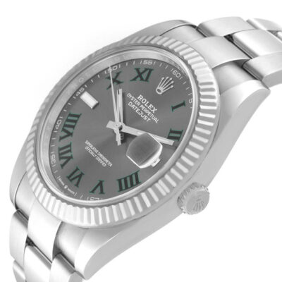 Superclone Rolex Datejust Rhodium Dial 126334 "Wimbledon" Flutted / Oyster Perspective View