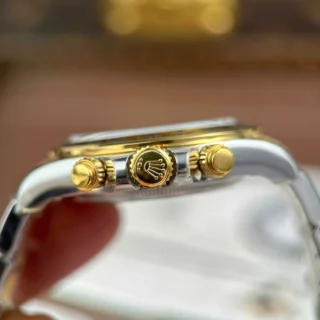 Replica Rolex Daytona Black Dial Gold Bezel Two Tone Oyster Bracelet