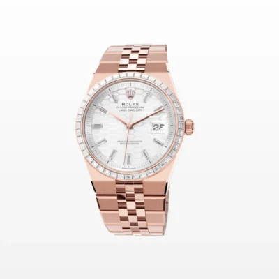 Replica Rolex Land-Dweller 36 mm Everose gold and diamonds Perspective View