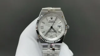 Replica Rolex Land-Dweller 40 mm Oystersteel and white gold Perspective View