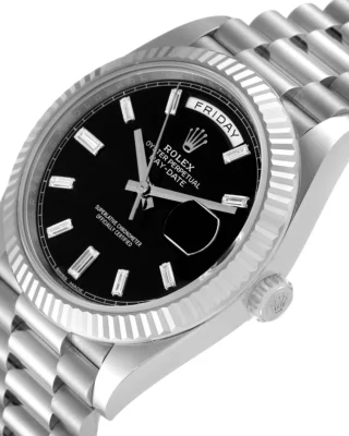 Superclone Rolex Day-Date Black Baguette Dial 228239 Close-Up Focus