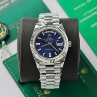 Replica Rolex Day-Date Blue Fluted Bezel Presidential Bracelet