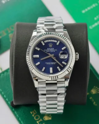 Replica Rolex Day-Date Blue Fluted Bezel Presidential Bracelet