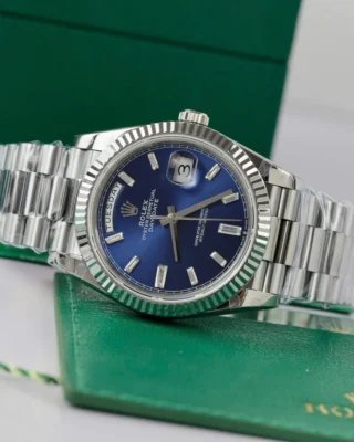 Replica Rolex Day-Date Blue Fluted Bezel Presidential Bracelet
