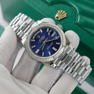 Replica Rolex Day-Date Blue Fluted Bezel Presidential Bracelet
