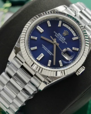 Replica Rolex Day-Date Blue Fluted Bezel Presidential Bracelet