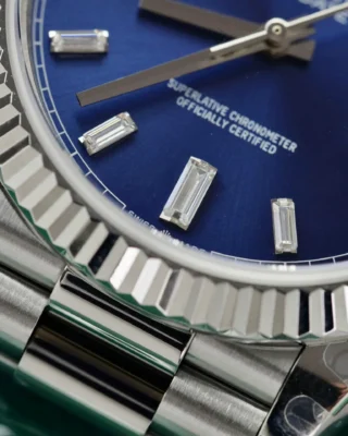 Replica Rolex Day-Date Blue Fluted Bezel Presidential Bracelet