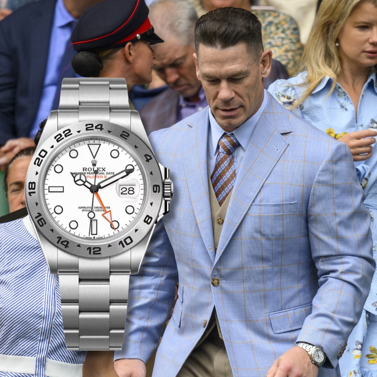 John Cena wearing a Rolex Explorer at the Wimbledon 2025
