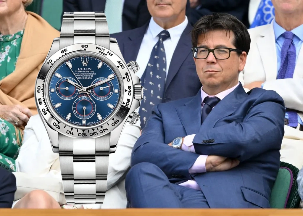 Michael McIntyre wearing a blue dial White Gold Rolex Daytona 126509