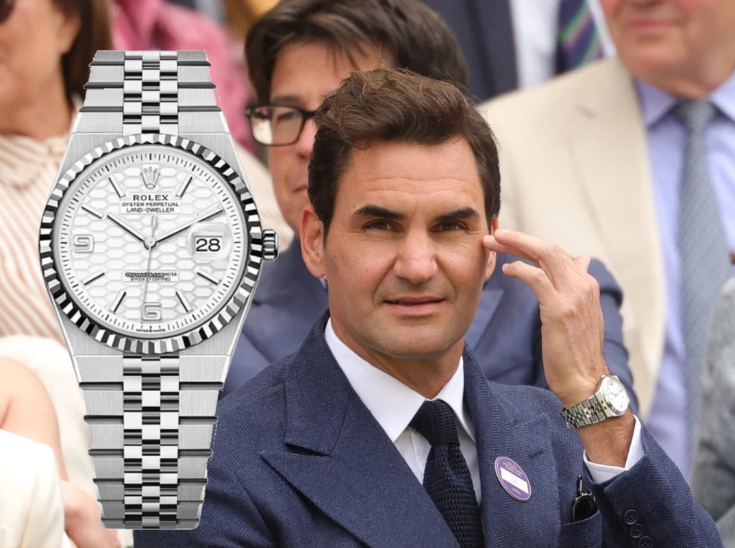 Roger Federer wearing the new Rolex Land-Dweller at Wimbledon 2025