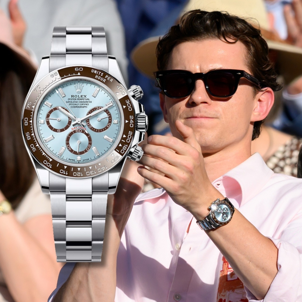 Tom Holland wearing Rolex Platona at Wimbledon 2025