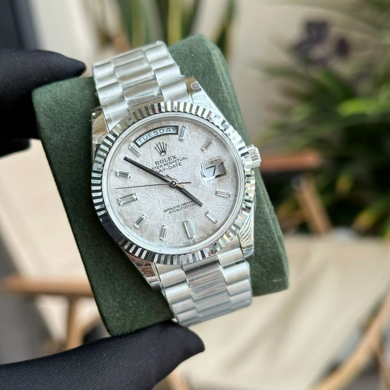 Replica Rolex Day-Date Meteorite Dial Fluted Bezel Presidential Bracelet