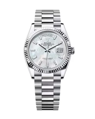 Superclone Rolex Day-Date White Mother-of-Pearl Diamond Dial 128236-0021 36 mm