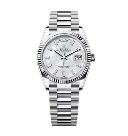 Superclone Rolex Day-Date White Mother-of-Pearl Diamond Dial 128236-0021 36 mm