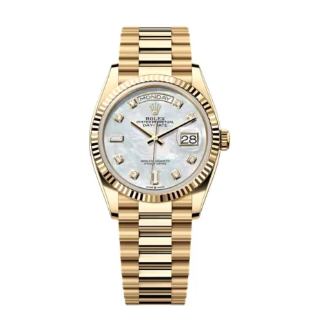 Superclone Rolex Day-Date White Mother-of-Pearl Diamond Dial 128238-0011 36 mm