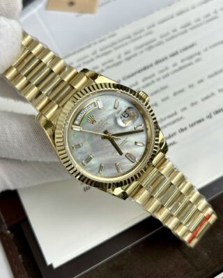 Alternative view of Superclone Rolex Day-Date White Mother-of-Pearl Diamond Dial 128238-0123 36 mm