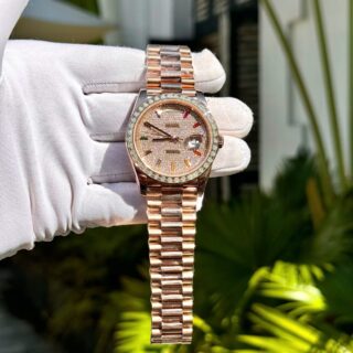 Alternative view of Superclone Rolex Day-Date Diamond-Paved Dial 128395tbr-0008 36 mm