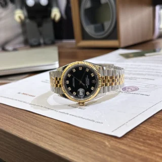 Replica Rolex Datejust Black Dial Fluted Bezel Two Toned Jubilee Bracelet