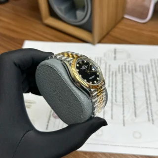 Replica Rolex Datejust Black Dial Fluted Bezel Two Toned Jubilee Bracelet