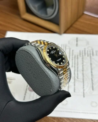 Replica Rolex Datejust Black Dial Fluted Bezel Two Toned Jubilee Bracelet