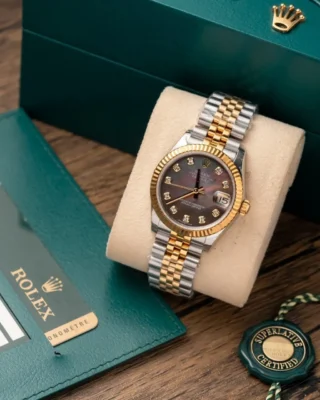 Replica Rolex Datejus Black Pearl Dial Fluted Bezel Two Toned Jubilee Bracelet