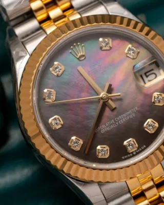 Replica Rolex Datejus Black Pearl Dial Fluted Bezel Two Toned Jubilee Bracelet