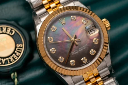 Replica Rolex Datejus Black Pearl Dial Fluted Bezel Two Toned Jubilee Bracelet