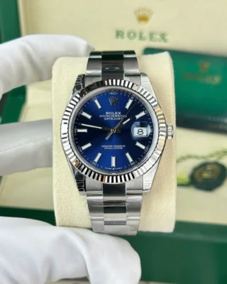 Replica Rolex Datejust blue Dial Fluted Bezel Oyster Bracelet
