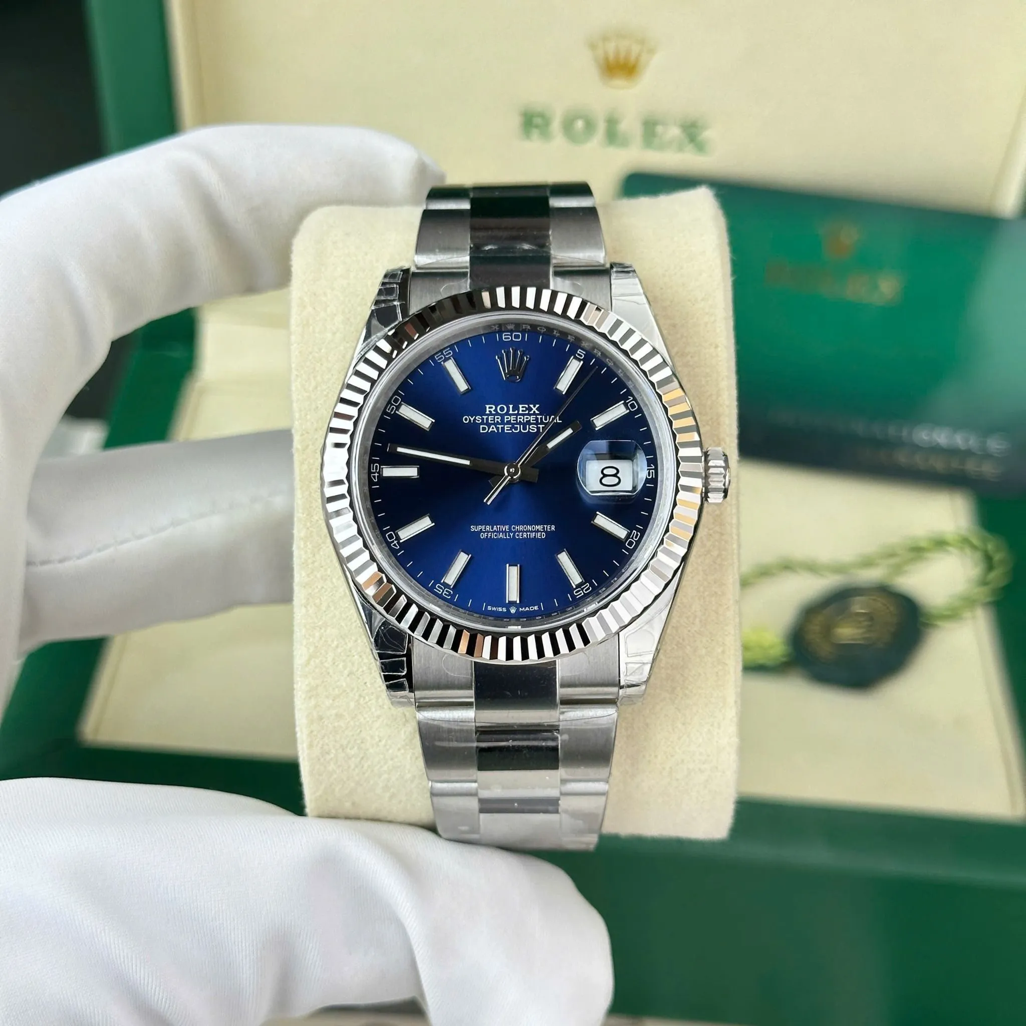 Replica Rolex Datejust blue Dial Fluted Bezel Oyster Bracelet